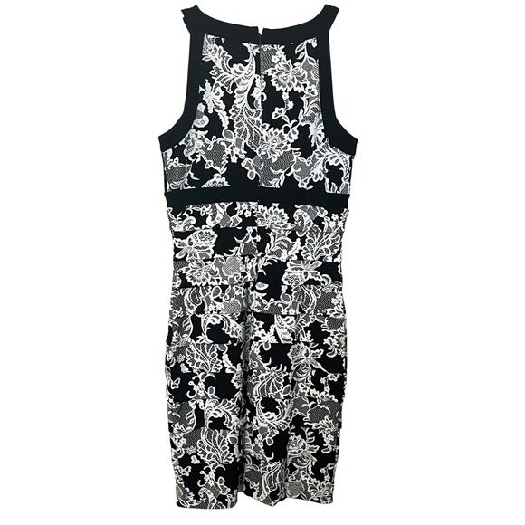 WHBM SLEEVELESS MIDI SLIMMING LAYERED BODYCON DRESS, WOMENS, 6, BLACK/WHITE FLOR - Picture 5 of 12